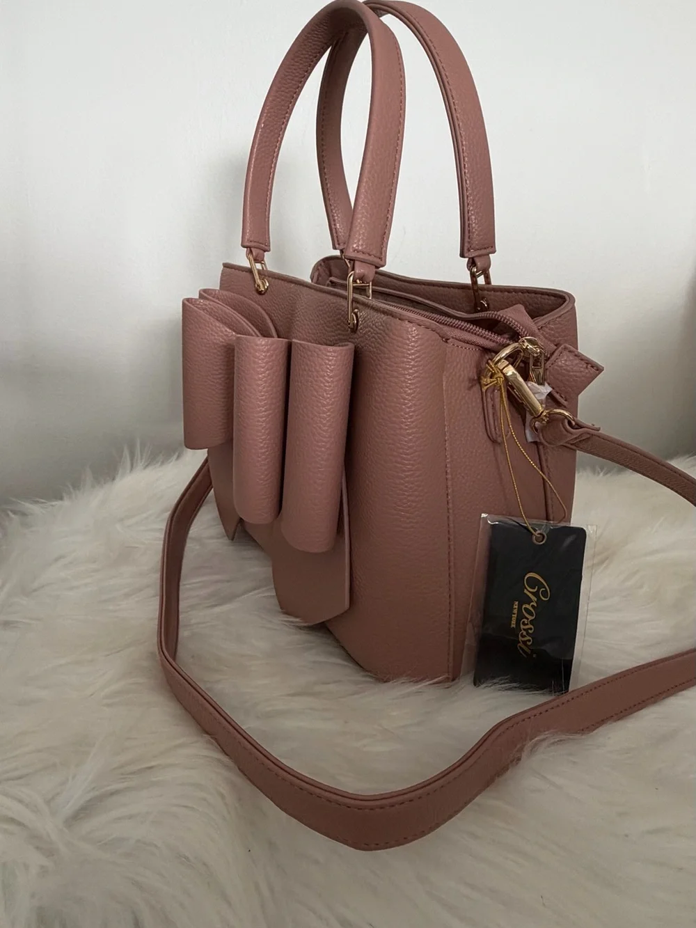 Women's Bow-Accent Top Handle Satchel in Dusty Rose